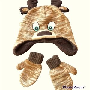 Healthtex Reindeer Beanie with matching mittens